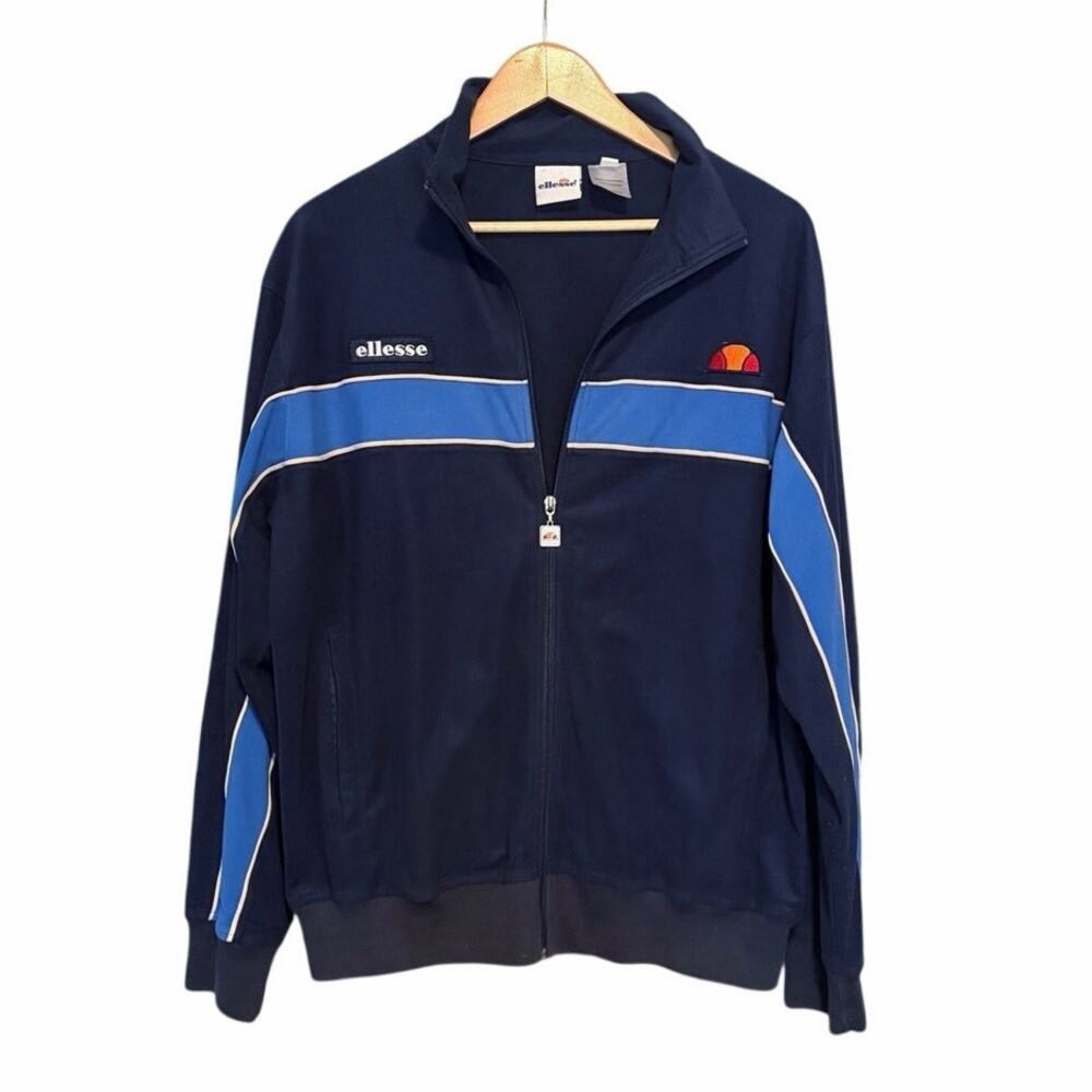 Vintage Ellesse Mens Track Jacket Full Zip Blue Retro Stripe Large
